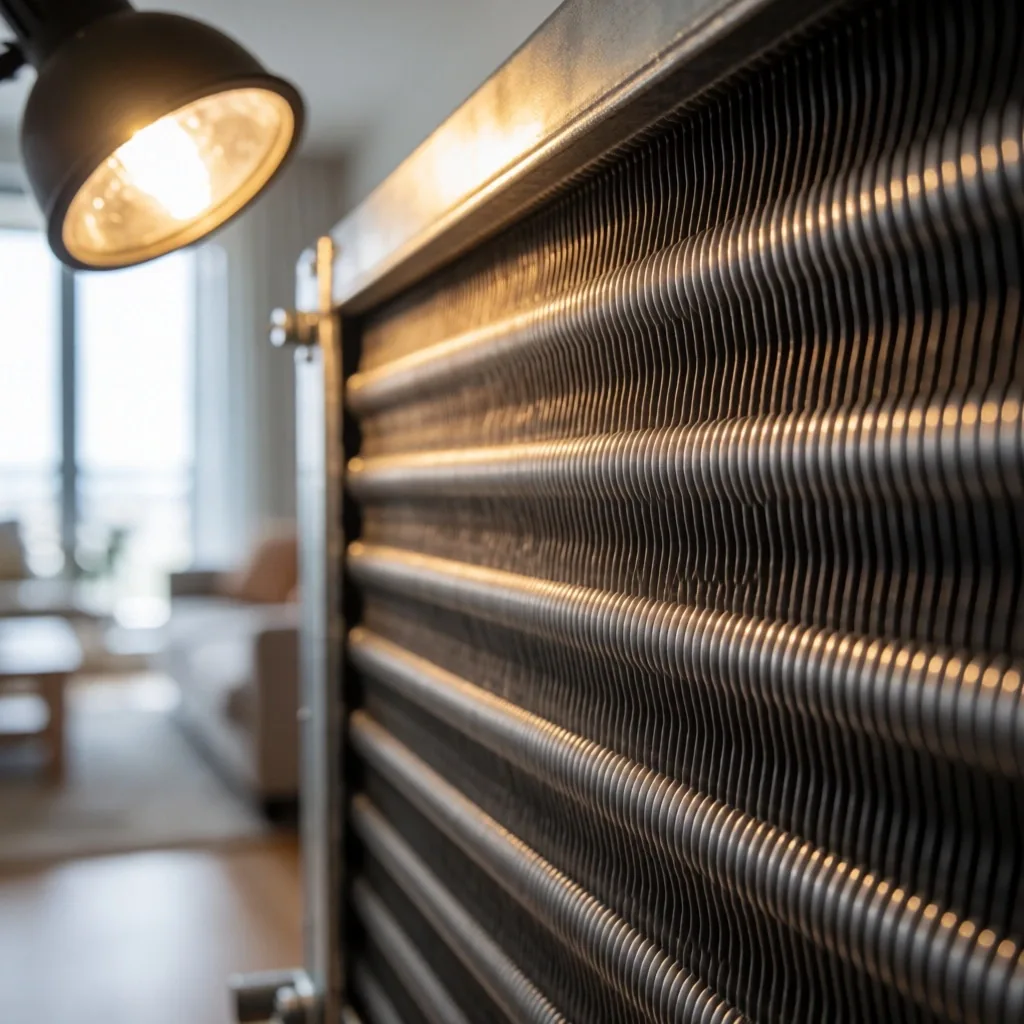 Čisti aluminijski rebra klima uređaja u detalju